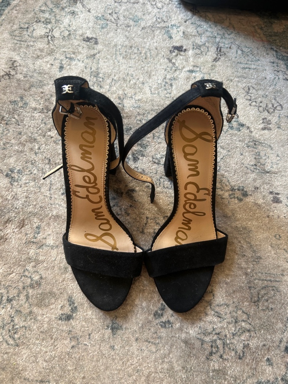 Sam Edelman Black Suede Ankle-Strap Open-Toe Heels